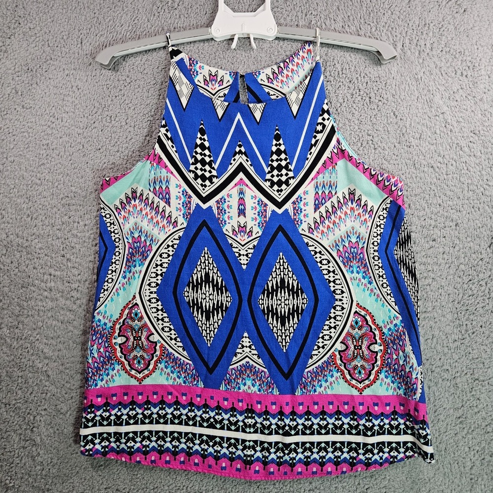 Renee C. Sleeveless Top Blouse‎ Women Large Colorful geometric Print - L